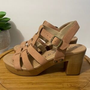 Sole Society Nermila Strappy Platform Sandal Women’s 6.5 Tan Block Heel Coastal
